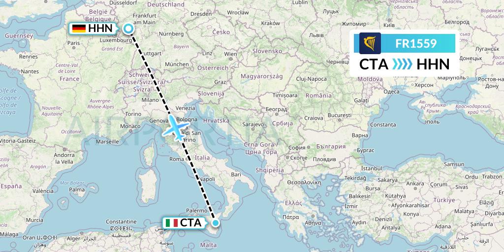 FR1559 Ryanair Flight Map: Catania to Hahn