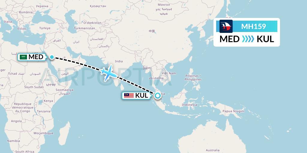 MH159 Malaysia Airlines Flight Map: Medina to Kuala Lumpur