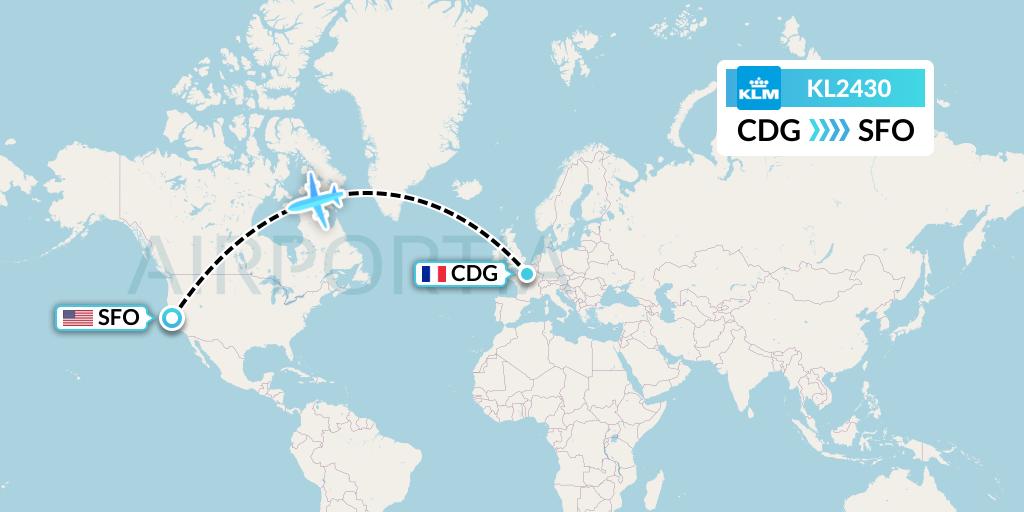 KL2430 KLM Flight Map: Paris to San Francisco