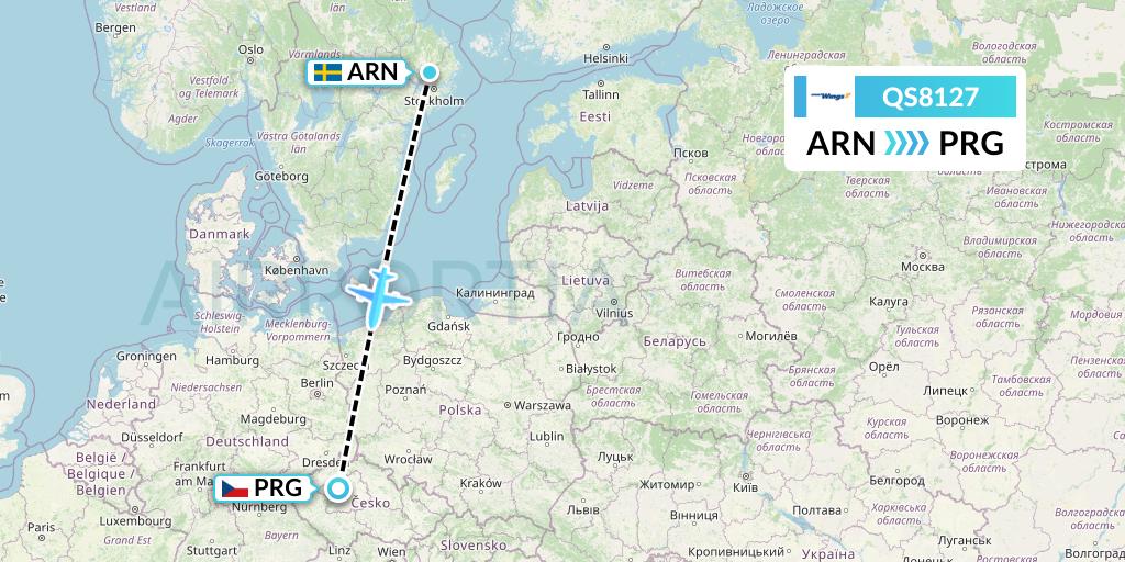 QS8127 Smartwings Flight Map: Stockholm to Prague