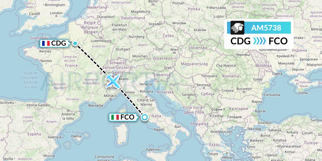 AM5738 Aeromexico Flight Map: Paris to Rome