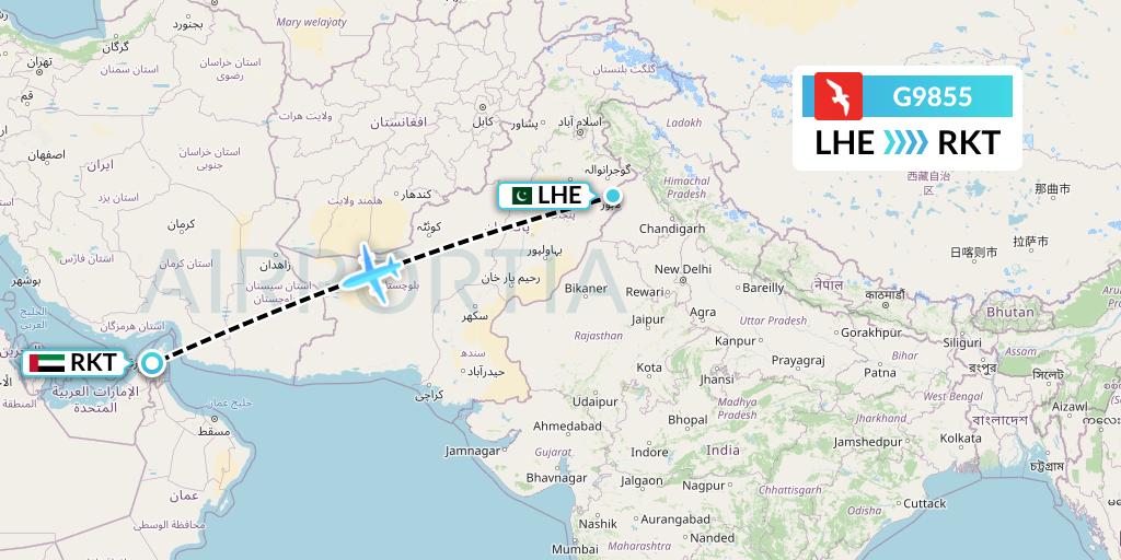 G9855 Air Arabia Flight Map: Lahore to Ra'sal-Khaymah