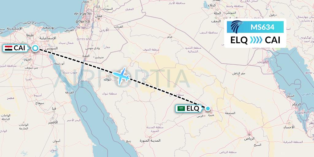 MS634 EgyptAir Flight Map: Al-Qassim to Cairo