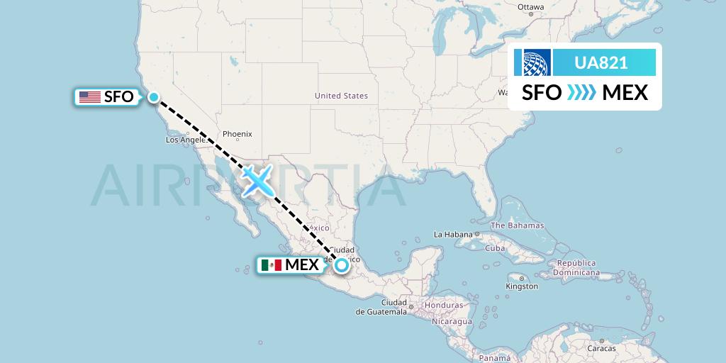UA821 United Airlines Flight Map: San Francisco to Mexico City