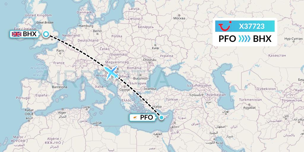 X37723 TUI fly Germany Flight Map: Pafos to Birmingham