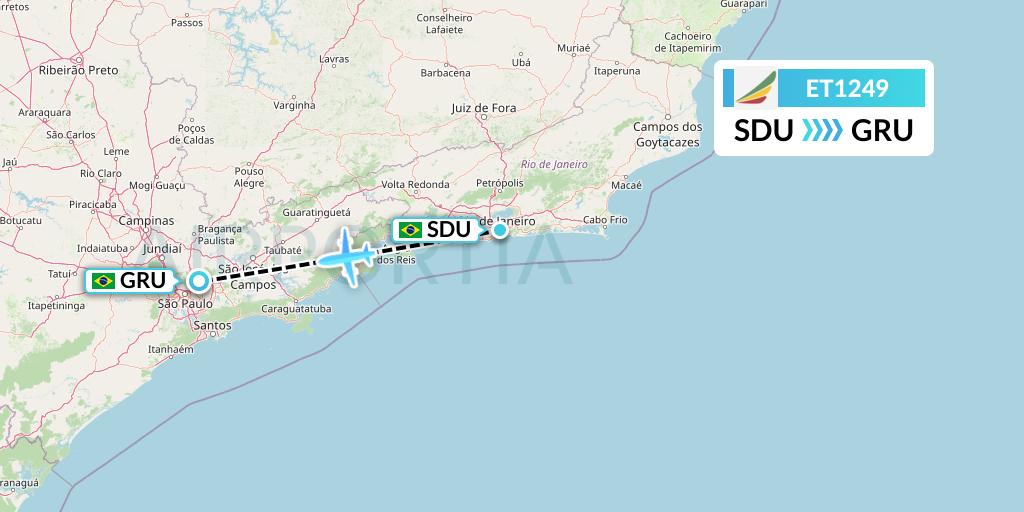 ET1249 Ethiopian Airlines Flight Map: Rio de Janeiro to Sao Paulo
