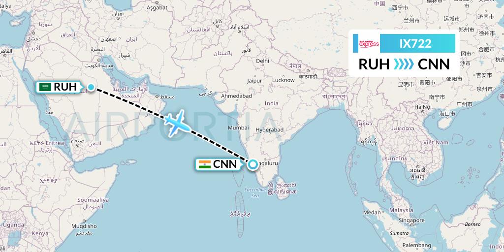 IX722 Air India Express Flight Map: Riyadh to Mattannur