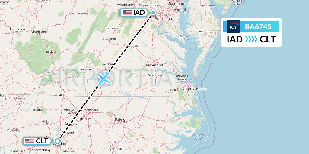 BA6745 British Airways Flight Map: Washington to Charlotte