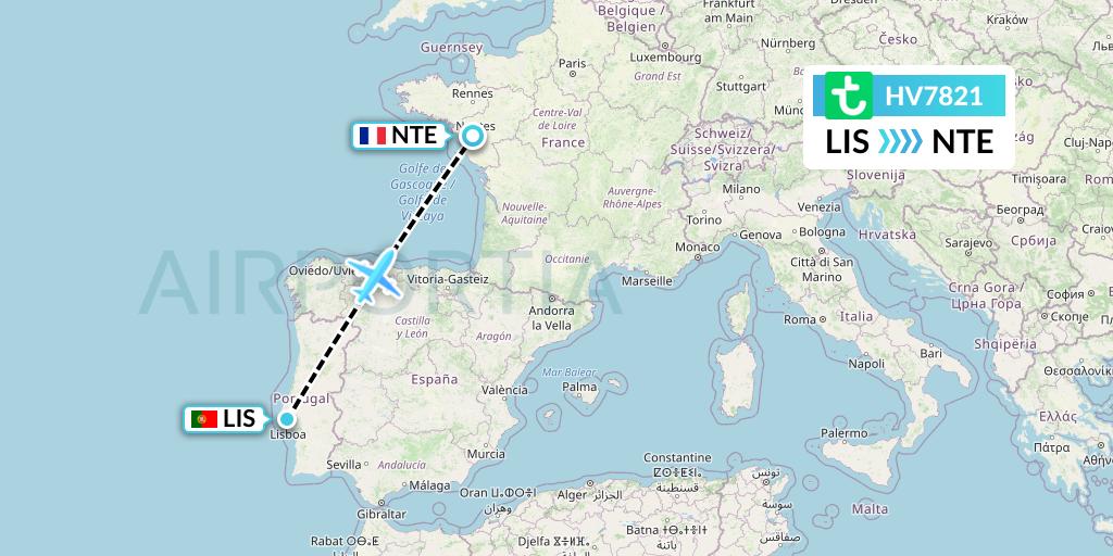 HV7821 Transavia Flight Map: Lisbon to Nantes