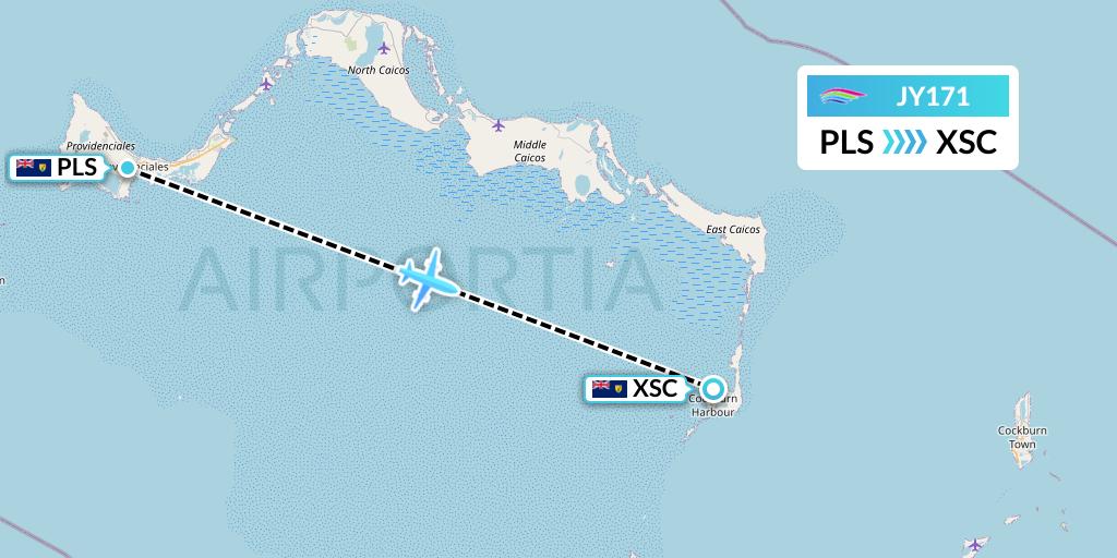 JY171 InterCaribbean Airways Flight Map: Providenciales to Turks and Caicos Islands