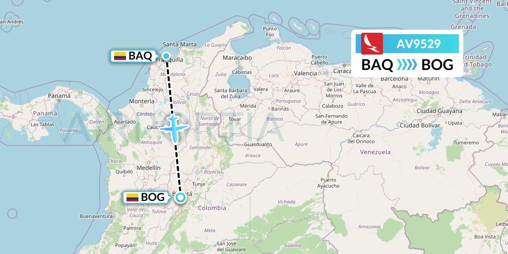 AV9529 Avianca Flight Map: Barranquilla to Bogota