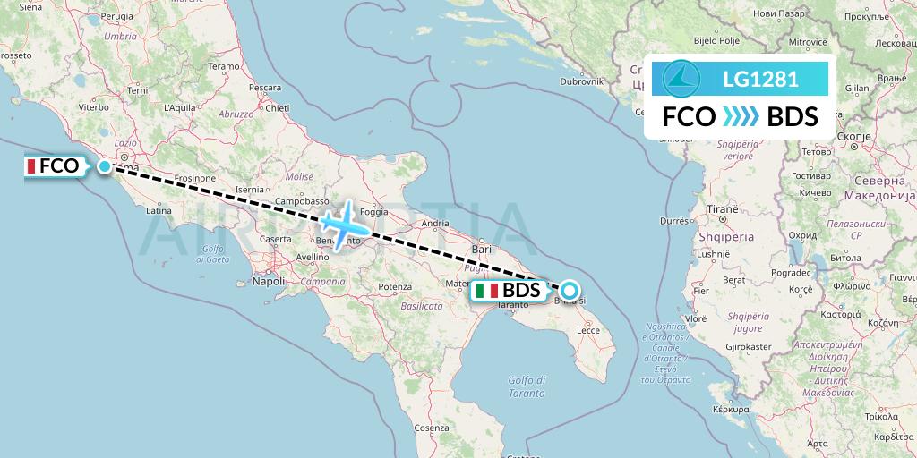 LG1281 Luxair Flight Map: Rome to Brindisi