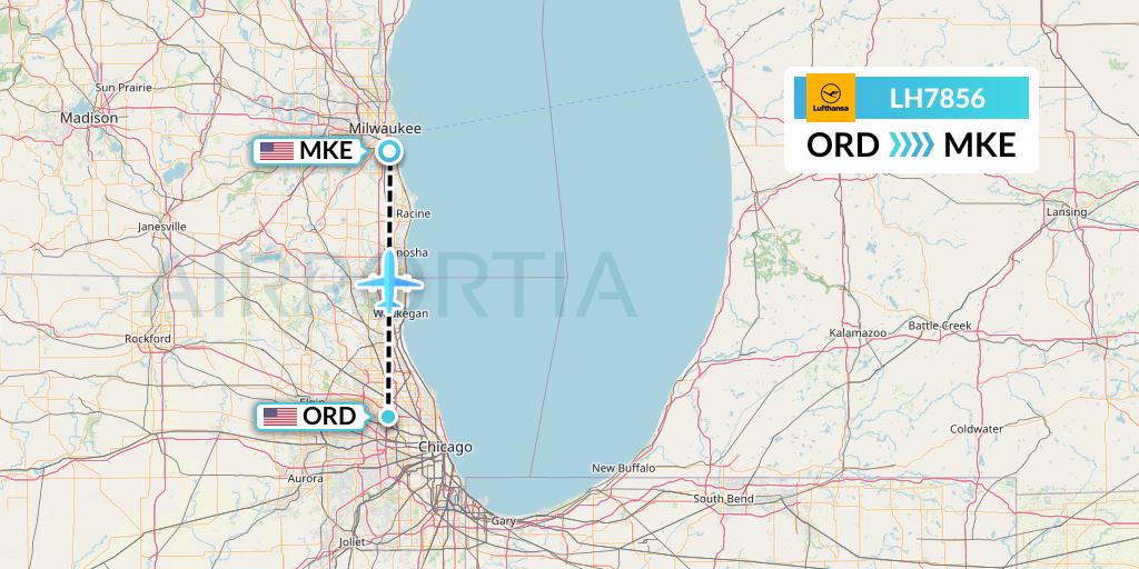 LH7856 Lufthansa Flight Map: Chicago to Milwaukee