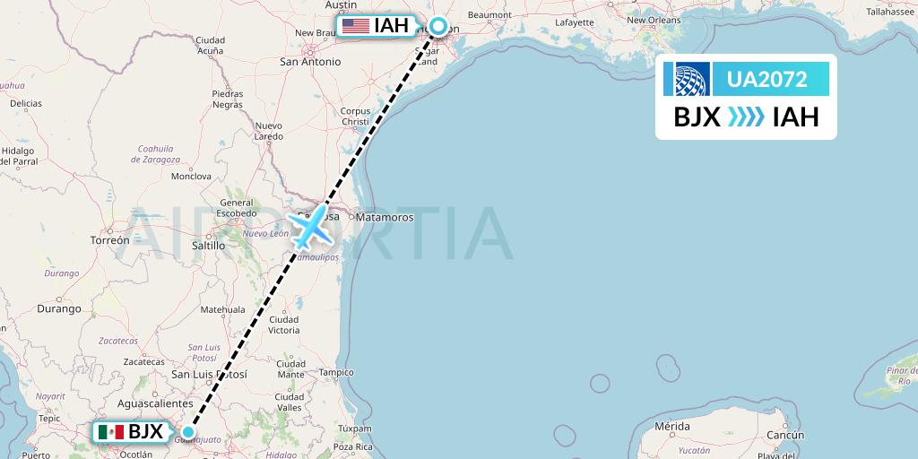 UA2072 United Airlines Flight Map: Silao to Houston