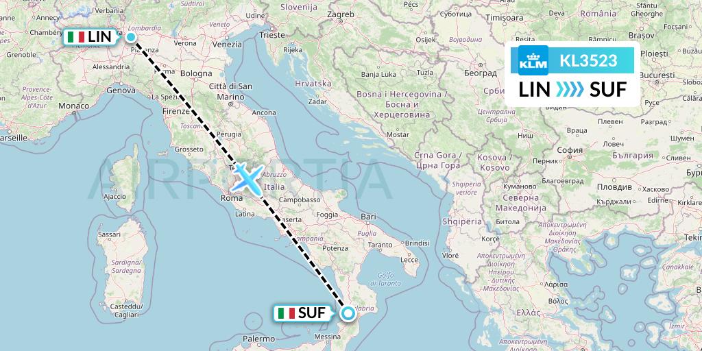 KL3523 KLM Flight Map: Milan to Lamezia Terme
