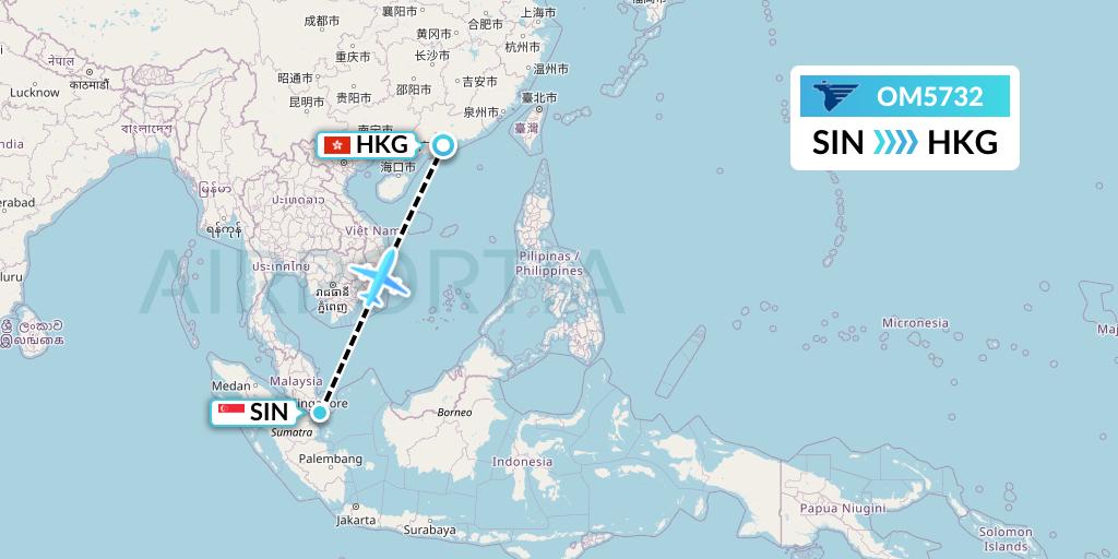 OM5732 MIAT Mongolian Airlines Flight Map: Singapore to Hong Kong