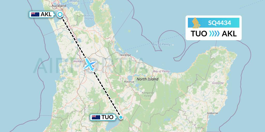 SQ4434 Singapore Airlines Flight Map: Taupo to Auckland