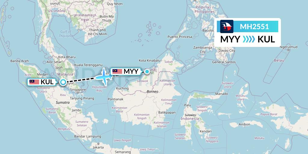 MH2551 Malaysia Airlines Flight Map: Miri to Kuala Lumpur