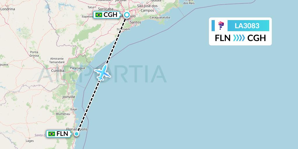 LA3083 LAN Airlines Flight Map: Florianopolis to Sao Paulo