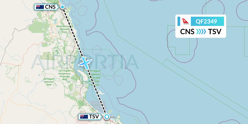 QF2349 Qantas Flight Map: Cairns to Townsville