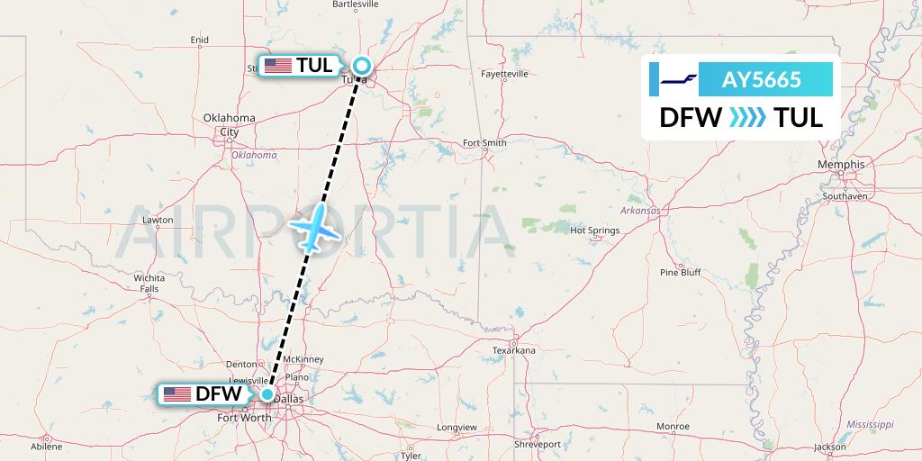 AY5665 Finnair Flight Map: Dallas to Tulsa