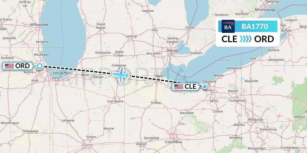 BA1770 British Airways Flight Map: Cleveland to Chicago
