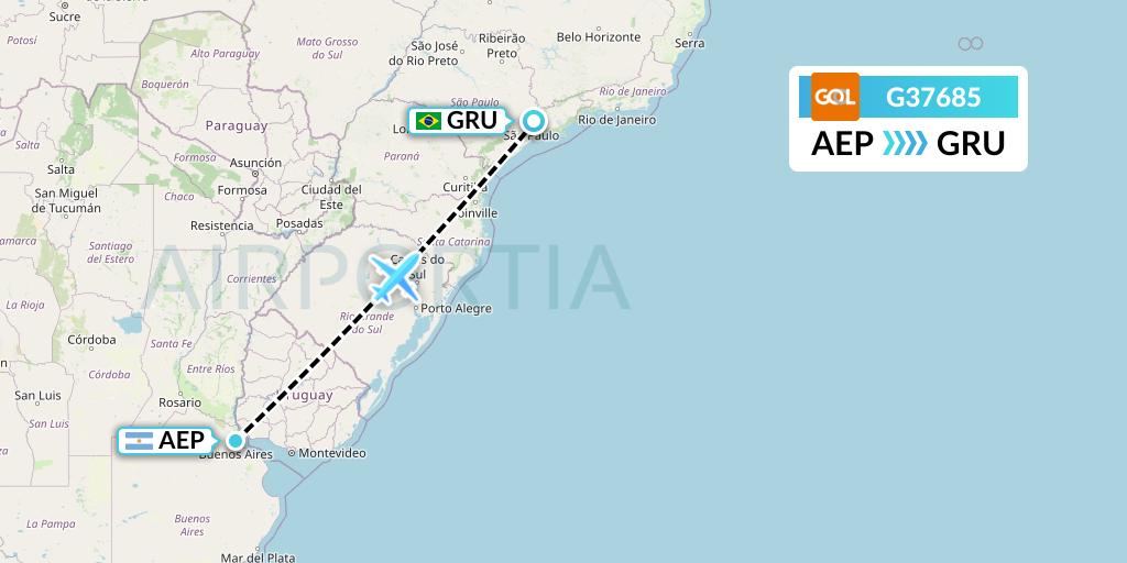 G37685 GOL Transportes Aeros Flight Map: Buenos Aires to Sao Paulo