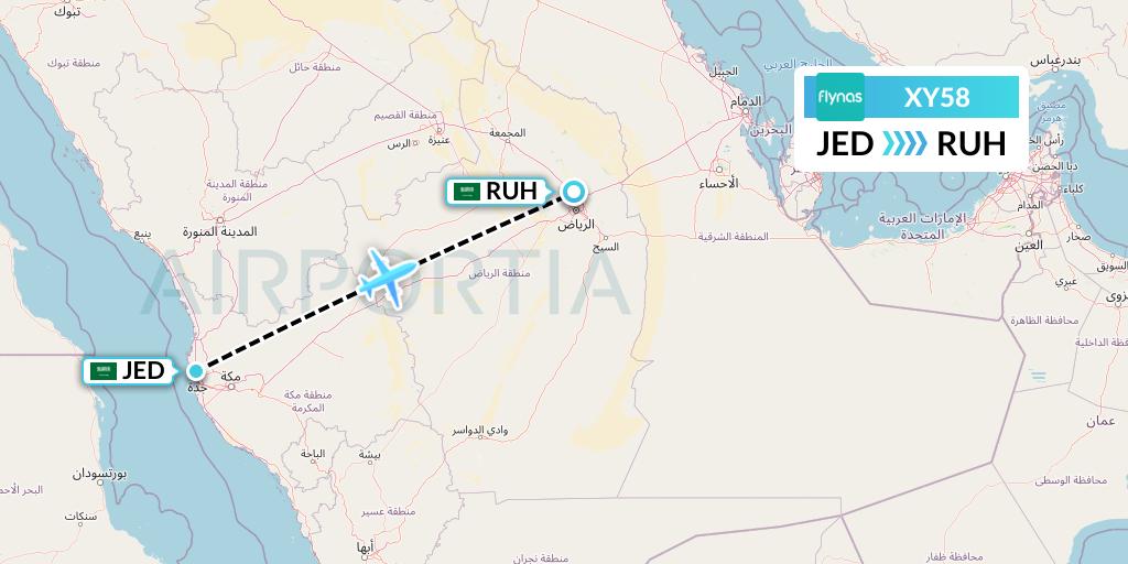 XY58 Flynas Flight Map: Jeddah to Riyadh