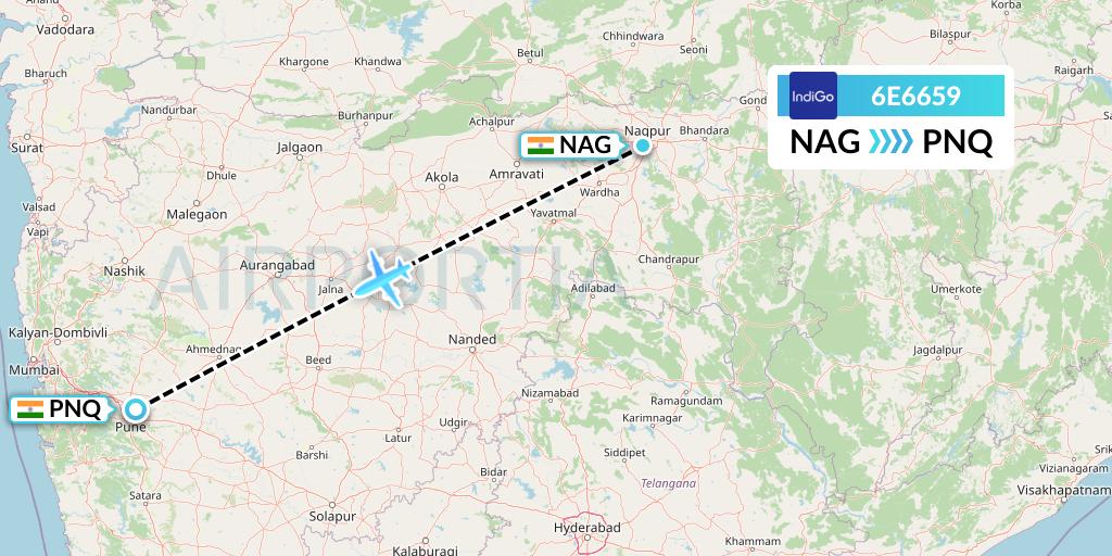 6E6659 IndiGo Airlines Flight Map: Nagpur to Pune