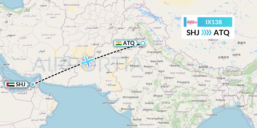 IX138 Air India Express Flight Map: Sharjah to Amritsar