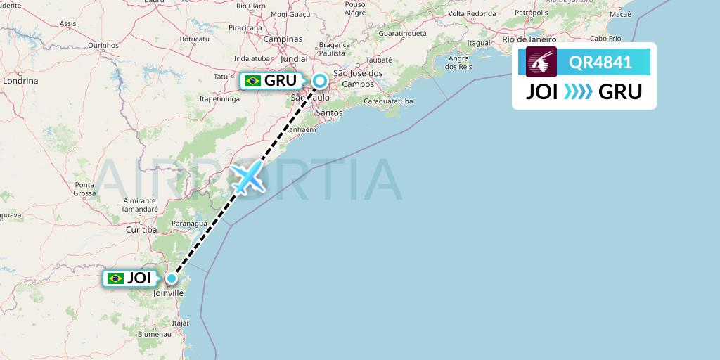 QR4841 Qatar Airways Flight Map: Joinville to Sao Paulo