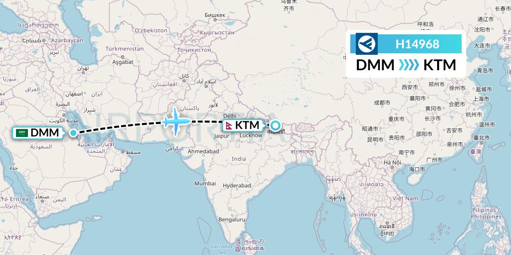 H14968 Hahn Air Systems Flight Map: Dammam to Kathmandu