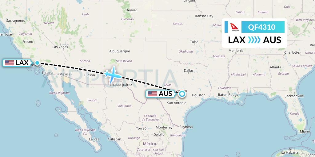 QF4310 Qantas Flight Map: Los Angeles to Austin