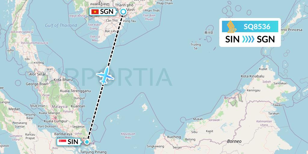 SQ8536 Singapore Airlines Flight Map: Singapore to Ho Chi Minh City