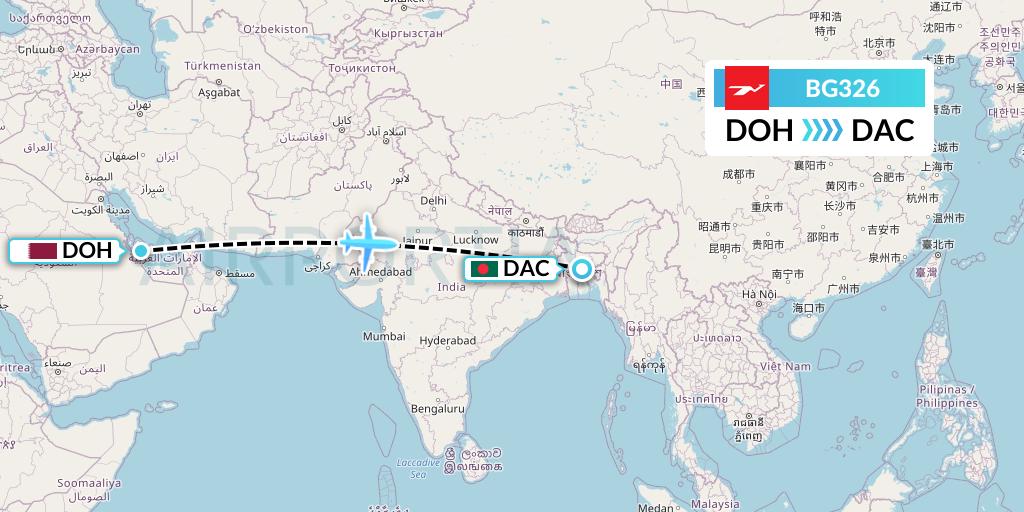BG326 Biman Bangladesh Airlines Flight Map: Doha to Dhaka