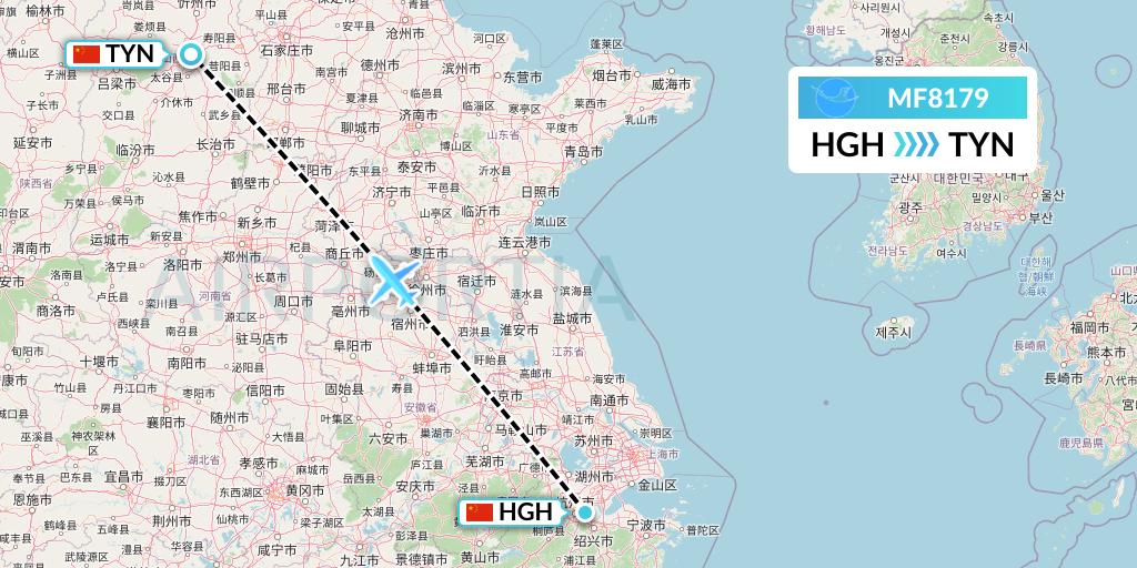 MF8179 Xiamen Airlines Flight Map: Hangzhou to Taiyuan