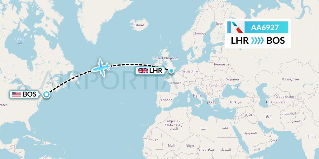 AA6927 American Airlines Flight Map: London to Boston