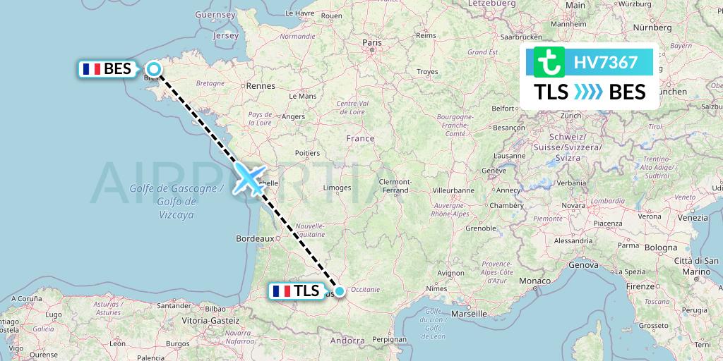 HV7367 Transavia Flight Map: Toulouse to Brest