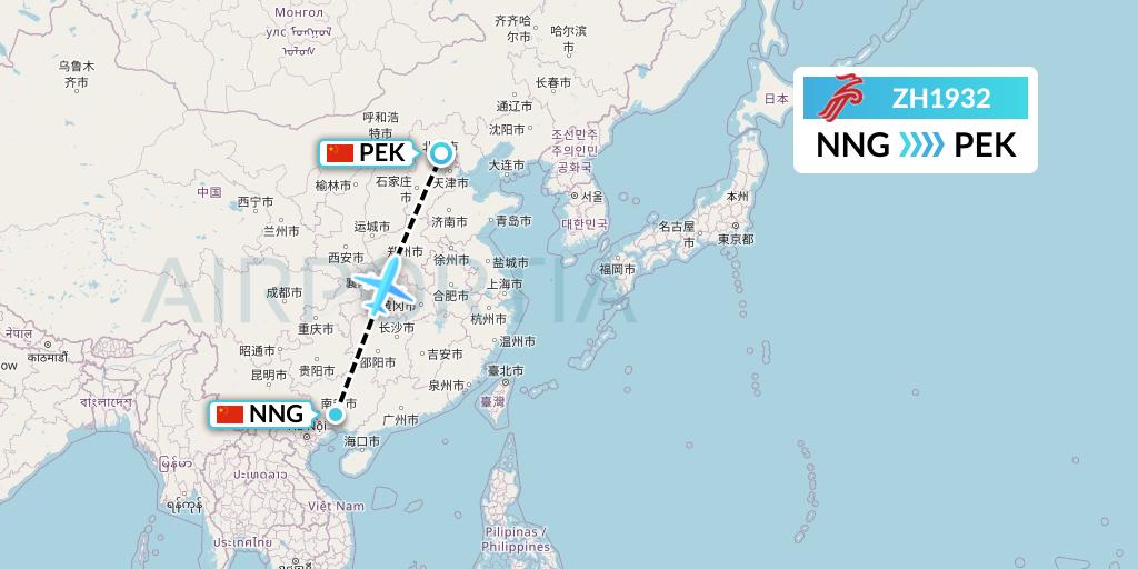 ZH1932 Shenzhen Airlines Flight Map: Nanning to Beijing