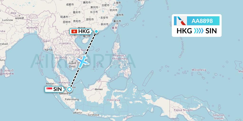 AA8898 American Airlines Flight Map: Hong Kong to Singapore