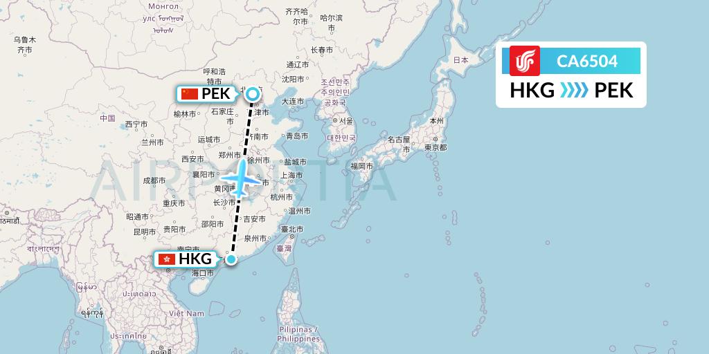 CA6504 Air China Flight Map: Hong Kong to Beijing