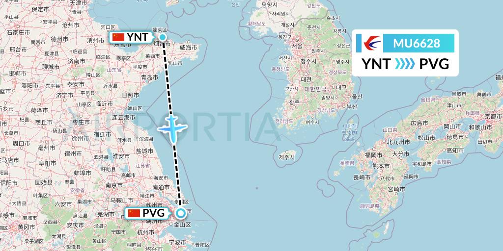 MU6628 China Eastern Airlines Flight Map: Yantai to Shanghai