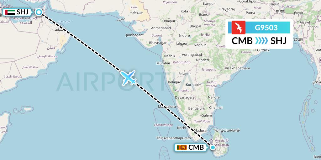 G9503 Air Arabia Flight Map: Colombo to Sharjah