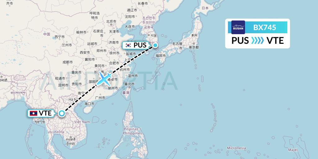 BX745 Air Busan Flight Map: Busan to Vientiane
