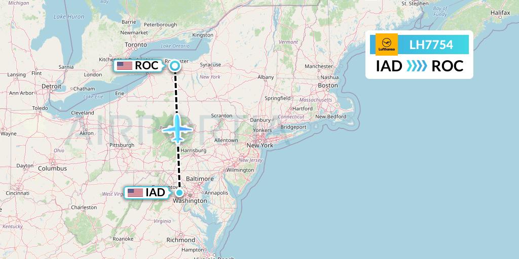 LH7754 Lufthansa Flight Map: Washington to Rochester