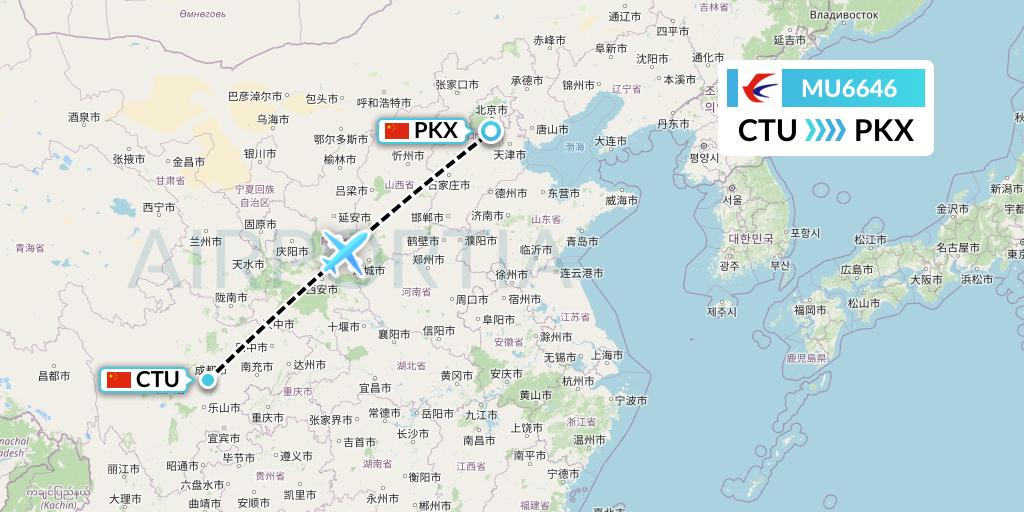 MU6646 China Eastern Airlines Flight Map: Chengdu to Beijing