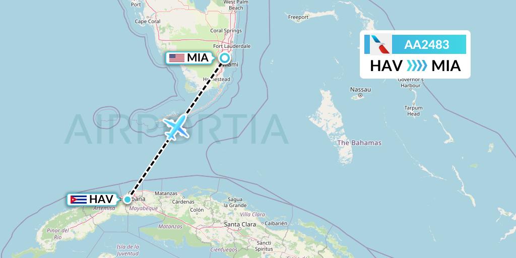 AA2483 American Airlines Flight Map: Havana to Miami