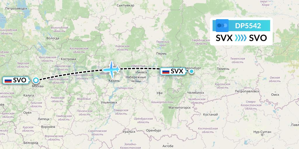 DP5542 Pobeda Flight Map: Yekaterinburg to Moscow