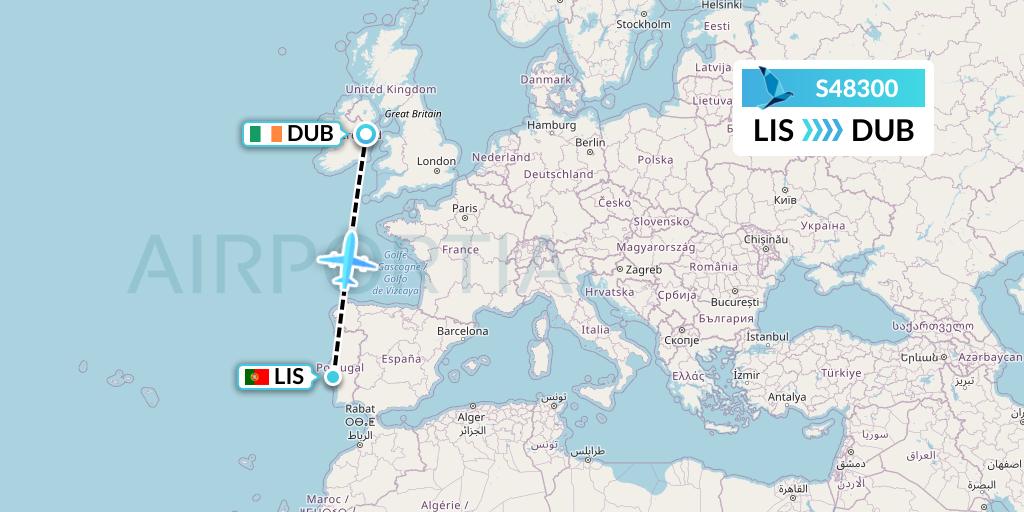 S48300 Azores Airlines Flight Map: Lisbon to Dublin