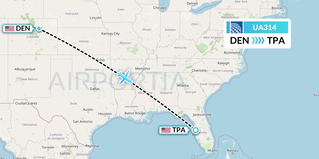 UA314 United Airlines Flight Map: Denver to Tampa